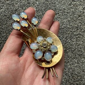 Coro Sterling Vermeil brooch with rhinestones and moonstones